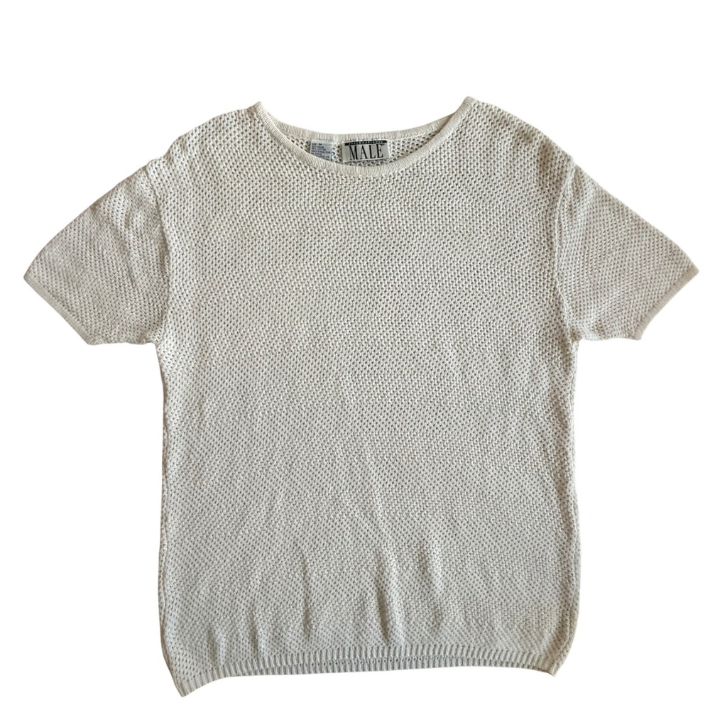 International Male Vintage Knit Sweater Tee Cream Ramie Cotton Mesh Top Mens M